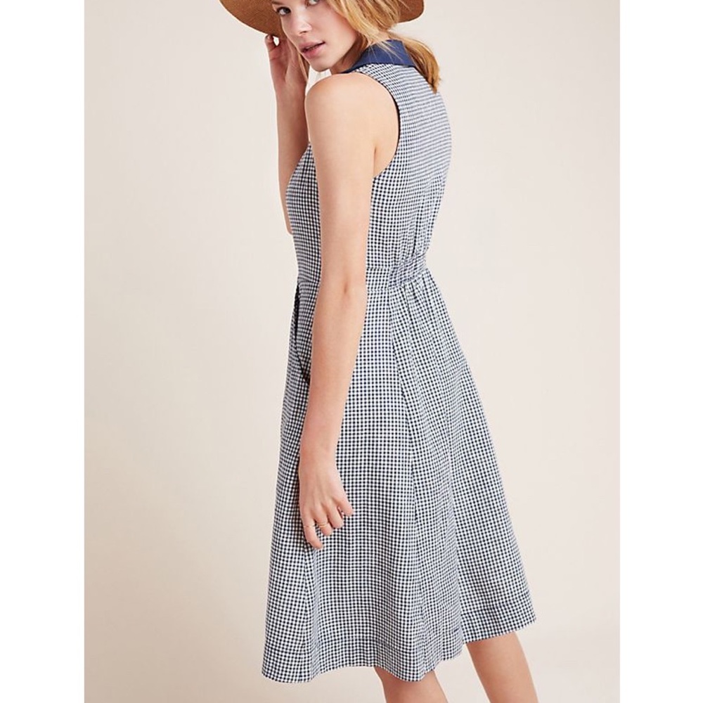 ANTHROPOLOGIE blue and white gingham Camellia collared shirt dress 4 - Picture 2 of 14